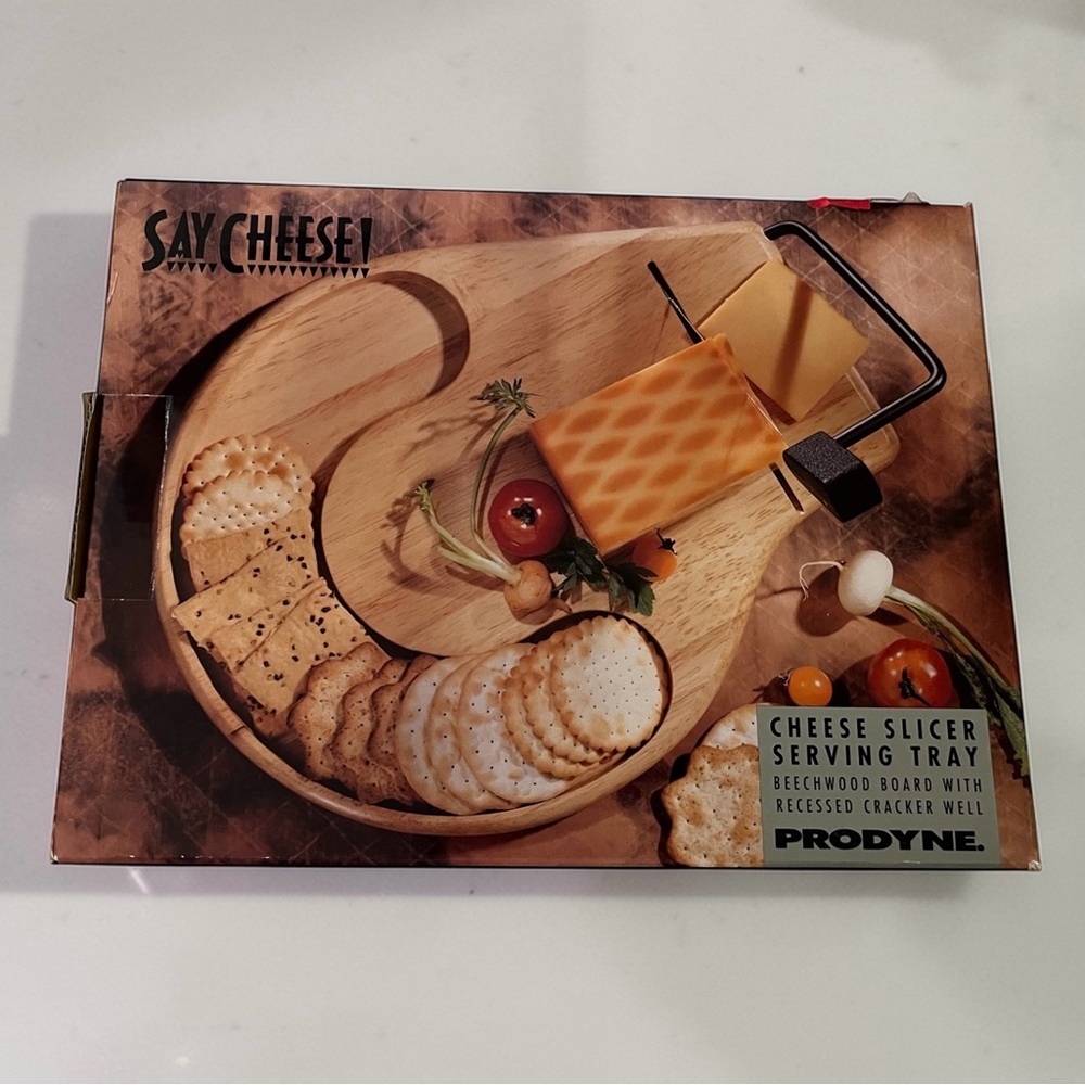 Prodyne Beechwood Round Contour Cheese Slicer Serving Tray